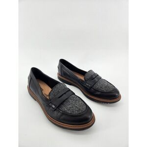 Clarks Collection Black Leather & Tweed Loafer Flats Comfort Cushioned 9‎